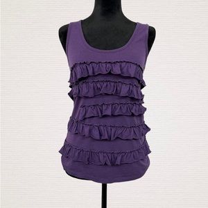 Ann Taylor Loft Womens Top Size XS Purple Ruffled Tiered Pima Cotton Sleeveless